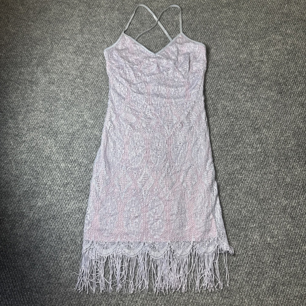 Hourglass Fairycore Lace Fringe Dress Medium Lilac EDC Festival Outfit Y2K